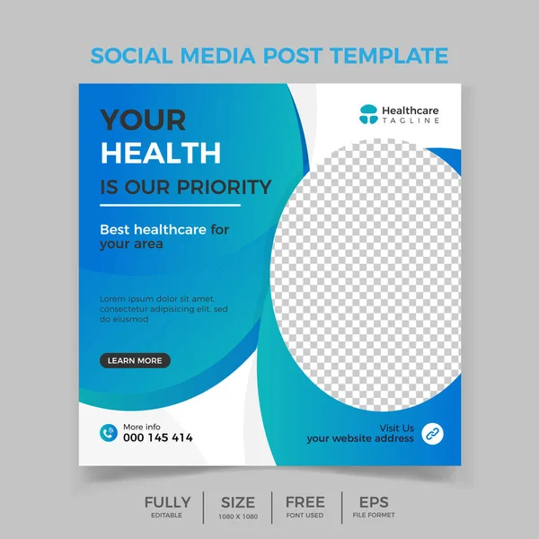 stock vector Professional medical healthcare service social media post template design, Modern colorful banner design with blue color decoration and place for the photo