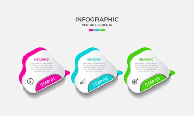 Business infographic design template with 3 or three steps, options or processes. Creative infographic vector elements design. Can be used for process presentations, flow chart, info graph