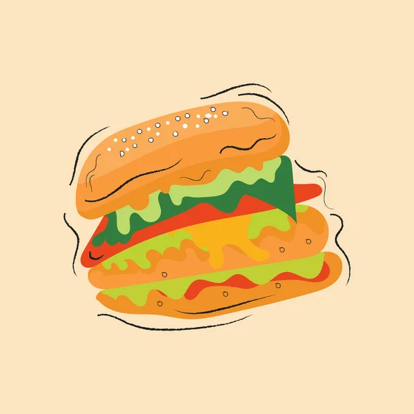 Burger Hand Drew Illustration Food Illustration Food Cartoon Burger Elements — Stock Vector