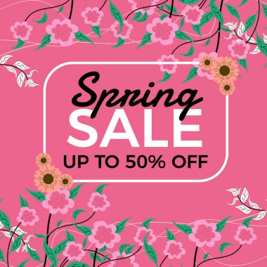 Spring sale social media banner with colorful flowers. Spring sale banner or background design template