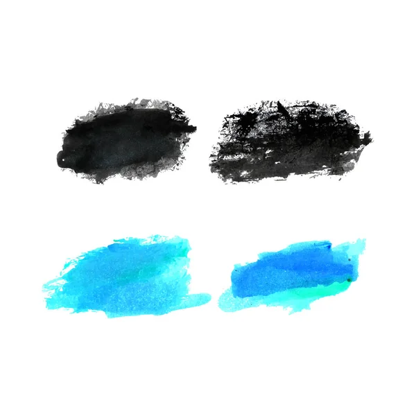 Vektorová Modrá Černá Skvrna Ručně Kreslení Akvarel Štětec Šablona Sady — Stockový vektor