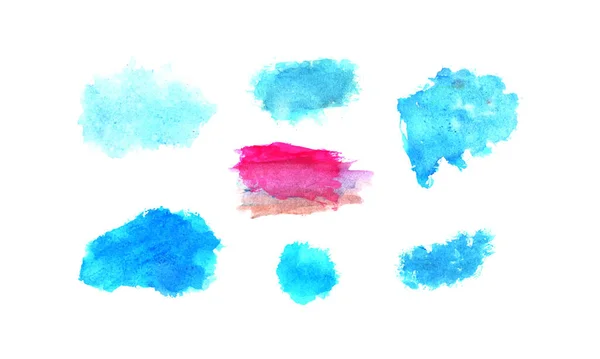 一组水彩斑斑 带有粉色和蓝色笔划 手绘画笔套 — 图库矢量图片