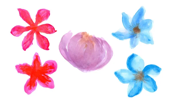 Flores Rosas Azules Conjunto Diseños Florales Acuarela Colorida Colección Floral — Vector de stock