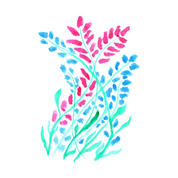蓝色和粉色植物的水彩画 — 图库矢量图片