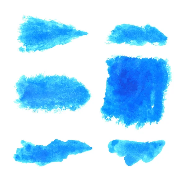 手描きの青い水彩ブラシストロークデザインベクトルセット 手描き水彩画 — ストックベクタ