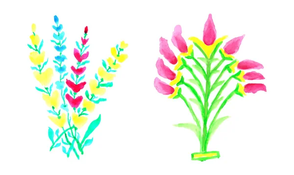 花の水彩画 青と黄色の水彩の花のデザイン 美しい花のイラスト — ストックベクタ