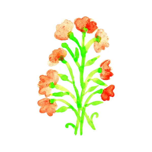 花の水彩画 オレンジ水彩の花のデザイン 美しい花のイラスト — ストックベクタ