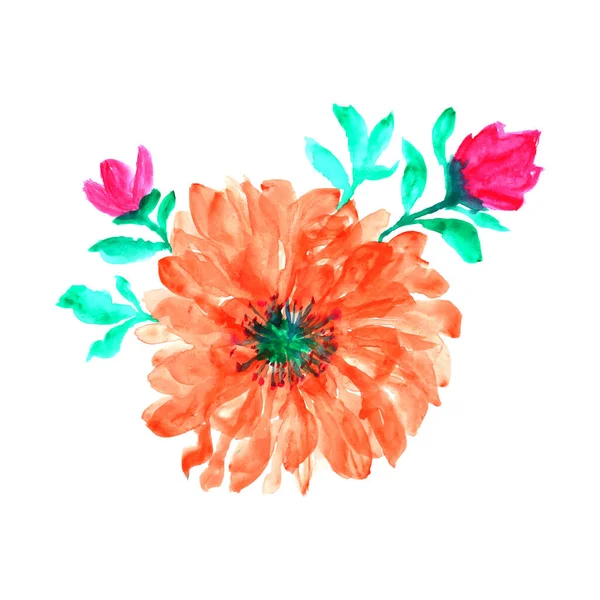 Uma Pintura Aquarela Uma Flor Com Uma Flor Rosa Projeto — Vetor de Stock
