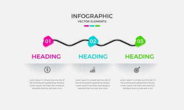 3 aşamalı iş bilgi grafikleri şablonu. Modern renkli bilgi adımları. Sunum ve grafik. Bilgi grafikleri için elementler