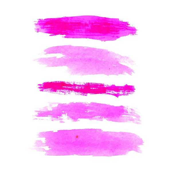 Mão Desenha Coleção Pincel Pincelada Tinta Watercolor Rosa Pinceladas Vetor — Vetor de Stock