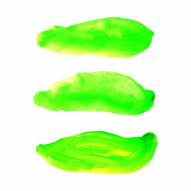 Yeşil suluboya yaprakları, el fırçası vuruşu, bahar yaprakları suluboya seti, vektör çizimi