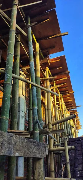 Építése Bambusz Ház Égen Háttér — Stock Fotó