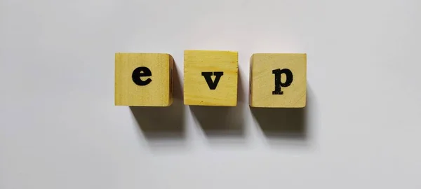 EVP çalışanı değer önerisi, kavramsal iş illüstrasyonu ve beyaz arkaplanda izole edilmiş tahta küpler.