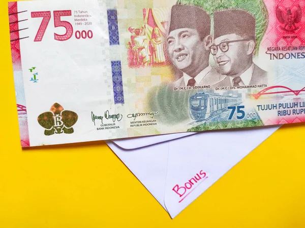 Vista Dall Alto Una Nuova Banconota Indonesiana 000 Rupie Emesse — Foto Stock