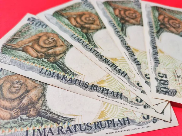 Vista Vicino Delle Vecchie Banconote Indonesiane 500 Rupie Emesse Nel — Foto Stock