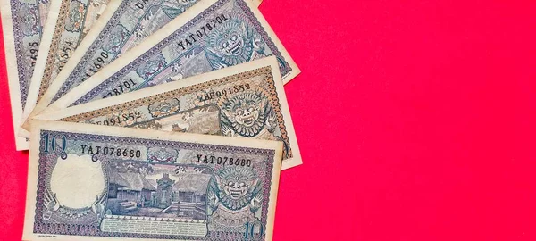 Widok Góry Starych Indonezyjskich Banknotów Wydanych 1963 Koncepcja Waluty Rupiah — Zdjęcie stockowe