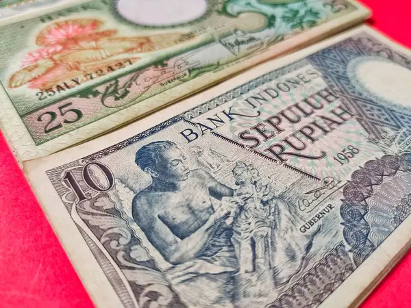 Збільшений Вигляд Старих Індонезійських Банкнот Rupiah Випущений 1963 Році Стара — стокове фото