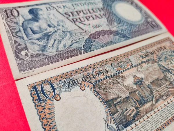 Detailní Pohled Staré Indonéské Bankovky Rupiah Vydané Roce1963 Rupiah Měny — Stock fotografie