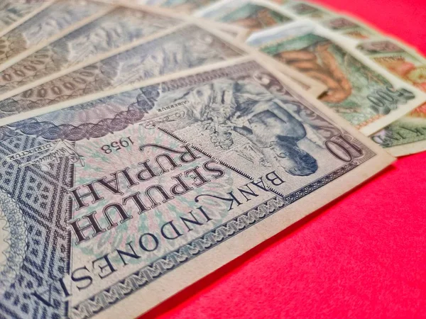 Vista Vicino Delle Vecchie Banconote Indonesiane Rupie Emesse Nel 1963 — Foto Stock