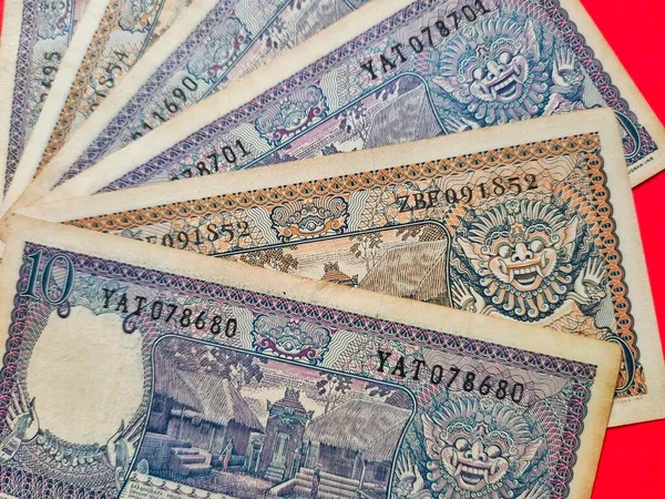 Vista Superior Los Antiguos Billetes Indonesios Rupias Emitidas 1963 Antiguo —  Fotos de Stock