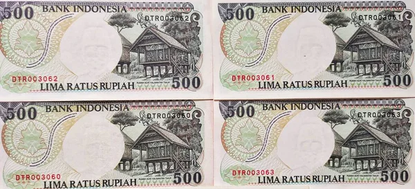 Vista Dall Alto Delle Vecchie Banconote Indonesiane 500 Rupie Emesse — Foto Stock