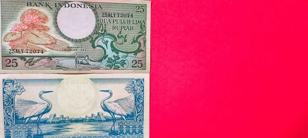 Retrato Dos Viejos Billetes Indonesios Rupias Emitidas 1959 Antiguo Concepto — Foto de Stock