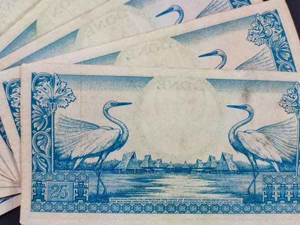 1959 Ben Kibocsátott Rúpia Régi Indonéz Bankjegyek Felső Nézete Régi — Stock Fotó