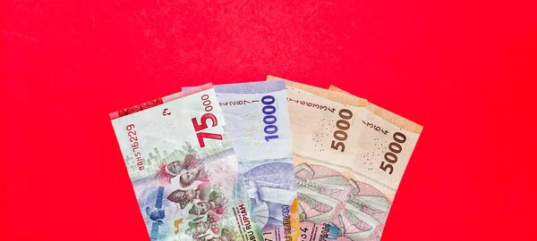 Vista Superior Los Nuevos Billetes Emitidos 2022 Rupia Indonesia Moneda — Foto de Stock