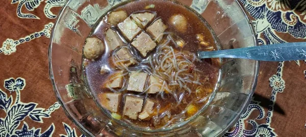 Almôndegas Carne Boi São Dos Alimentos Rua Indonésios Que São — Fotografia de Stock