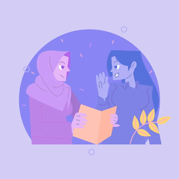 Flat Vector Design Two Women Talking Empowering Each Other Women — 스톡 사진