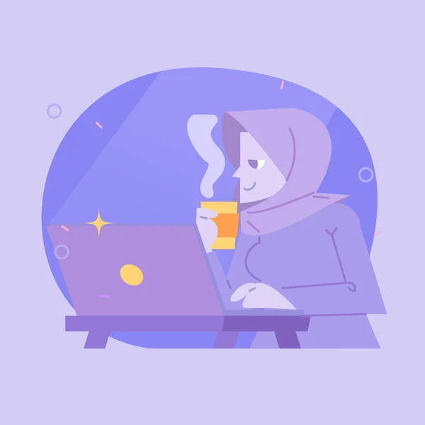 Flat Vector Illustration Woman Hijab Sipping Coffee Achieving Goals Women — Zdjęcie stockowe