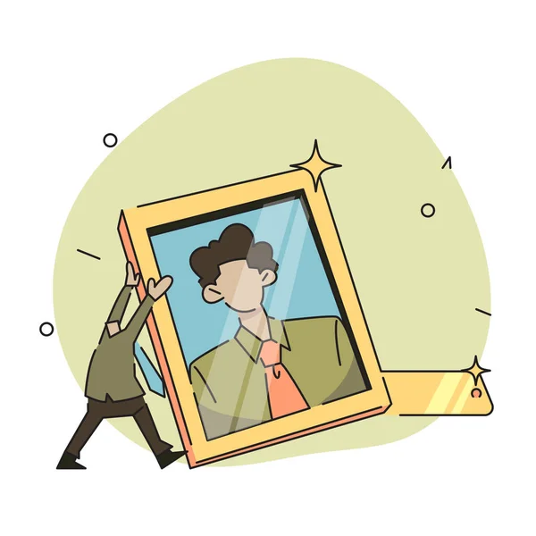 Flat Vector Illustration Character Carrying Large Photo Employee Month Confident — Stok Vektör
