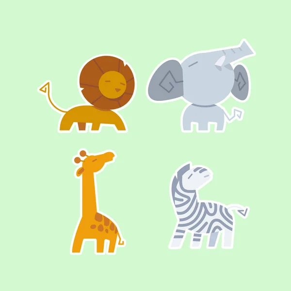可爱的野生动物包括狮子 长颈鹿和大象 萨法里丛林动物病媒 林地动物图解 — 图库矢量图片