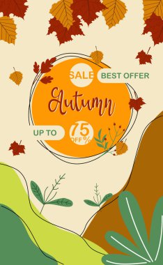 Sonbahar indirimi arka plan çizimi, pankartlar, posterler, şablonlar ve diğerleri için uygun.