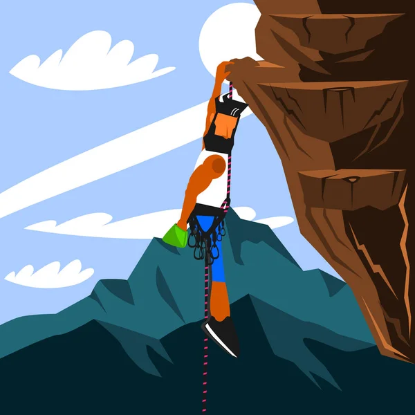 攀岩者试图征服岩石悬崖矢量图解 — 图库矢量图片