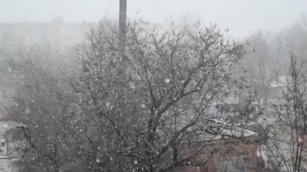 Oknem Pomalu Blíží Sníh Filmová Zpomalení Pozadí Estetika — Stock video