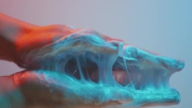 Womens hands form a beautiful web of shaving foam Slow motion Cinematic ASMR Pleasure