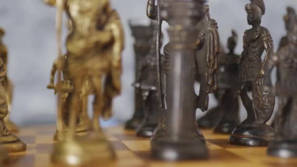 Smooth Slide Close Pieces Chessboard Ready Battle Cinematic Aesthetic — Vídeo de Stock