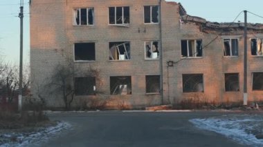 Destroyed building from a missile strike War Ukraine Cinematic