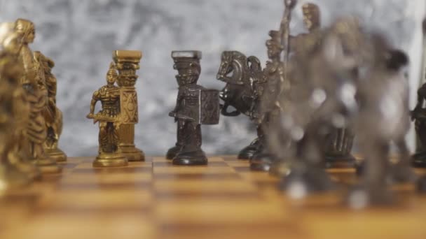 Chess Pieces Spinning Board Cinematic Aesthetic — 图库视频影像