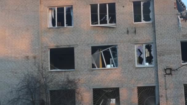 Destroyed Building Missile Strike War Ukraine — Vídeo de Stock