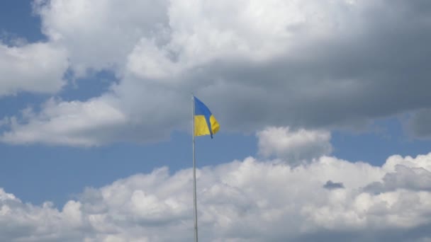 Bella Maestosa Bandiera Ucraina Ondeggiante Nel Vento Sullo Sfondo Cielo — Video Stock