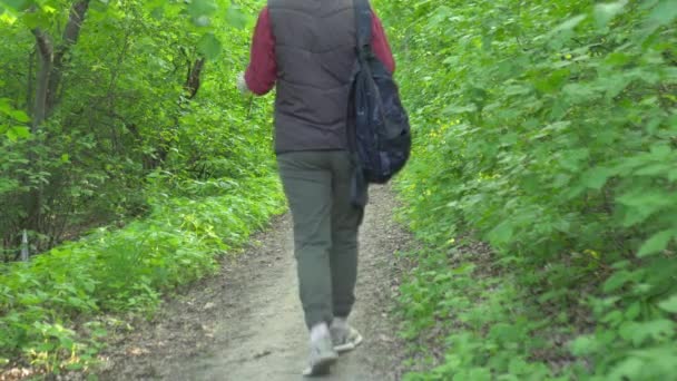 Ein Mädchen Mit Mütze Ist Mit Einem Rucksack Unterwegs Mädchen — Stockvideo