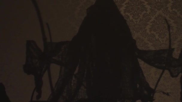 Ombra Del Fantasma Caduta Sul Muro Teatro Delle Ombre Halloween — Video Stock