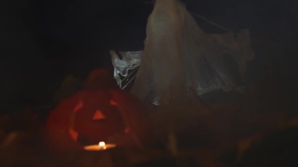 Cadılar Bayramı Dekoru Balkabağı Hayalet Sinematik Video — Stok video