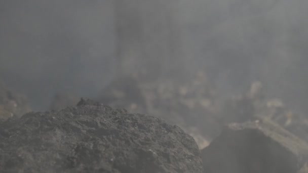 Rochers Ruines Épaisse Fumée Sur Fond Vert Foncé Résolution Images — Video