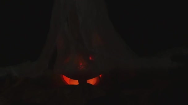 Pumpa Med Ett Ljus Munnen Halloween Cor Fin Eller Otäck — Stockvideo