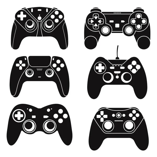 Game Controller Silhouette Game Console Controllers Collection Set Video Games — Stock Vector