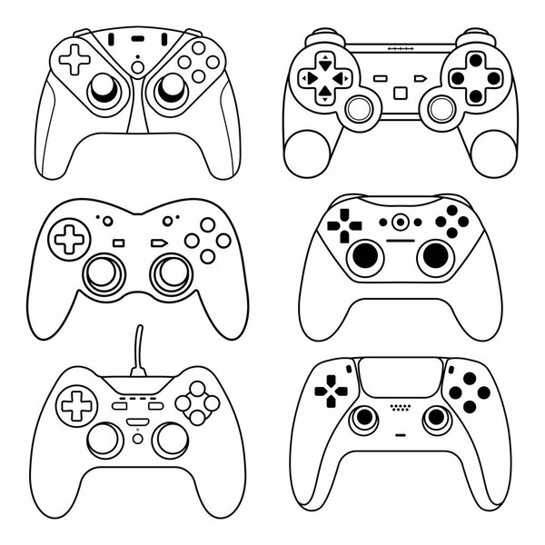 Game controller silhouette outline, Game console controllers collection set