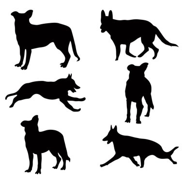 Alman çoban köpeği siluetleri, köpek silueti seti.